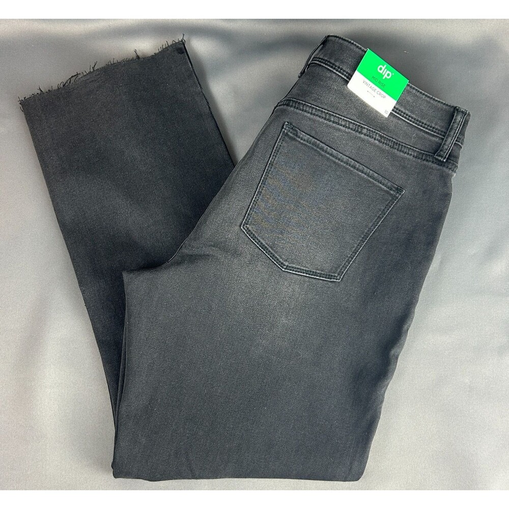 DIP Mid Rise Vintage Crop Black Raw Hem Jeans NWT Size 10 - Picture 10 of 16